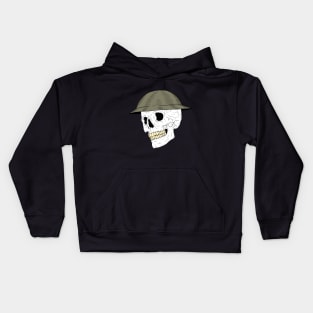 a skull with a british world war 2 helmet. Kids Hoodie